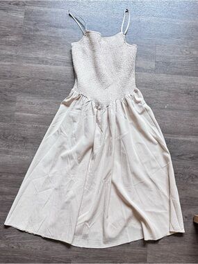 Cream Waist Drop Spaghetti Strap Dress